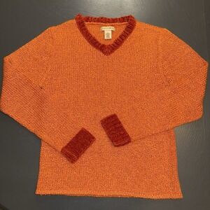Mountain Lake Orange‎ V Neck Fall Sweater Womans L Boho Hippie Cottagecore
